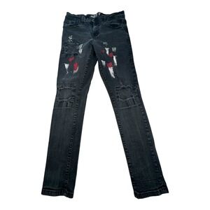 Black Pike Mens 34x32 Distressed Ripped Painted‎ Black Wash Denim Jeans